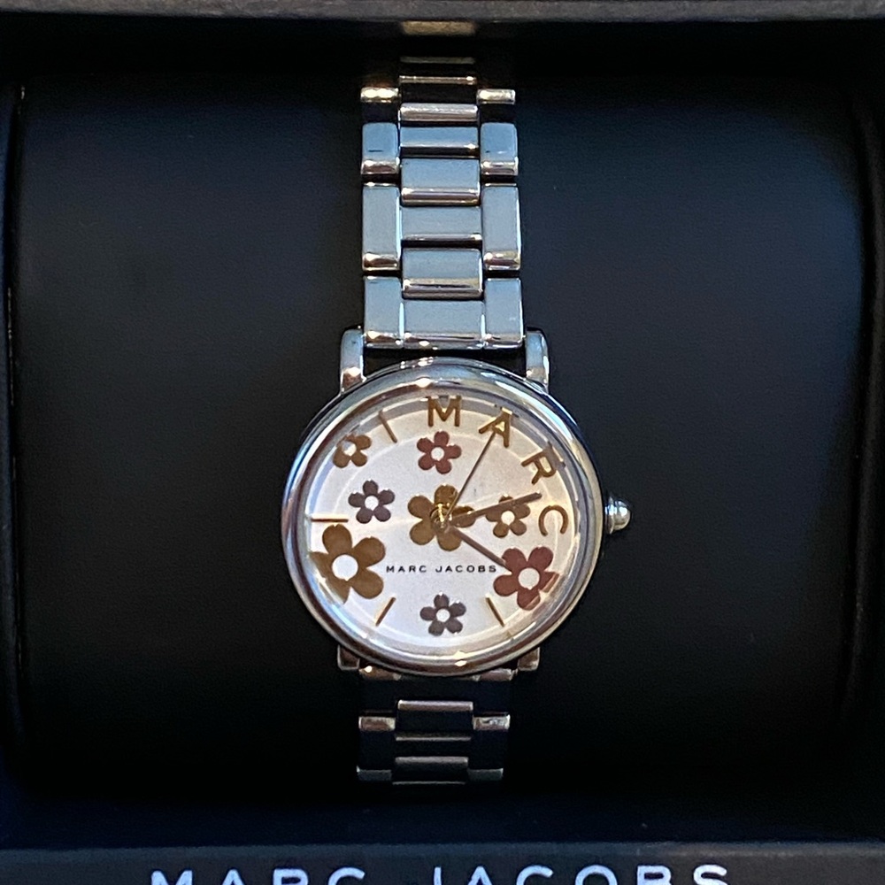 Marc Jacobs Silver Watch with Floral Accents
